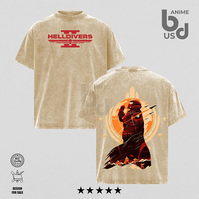 Helldivers 2 Oversize Unisex Washed Hoodie & T-Shirt, Double Printed Streetwear Game Merch Gift for Fan