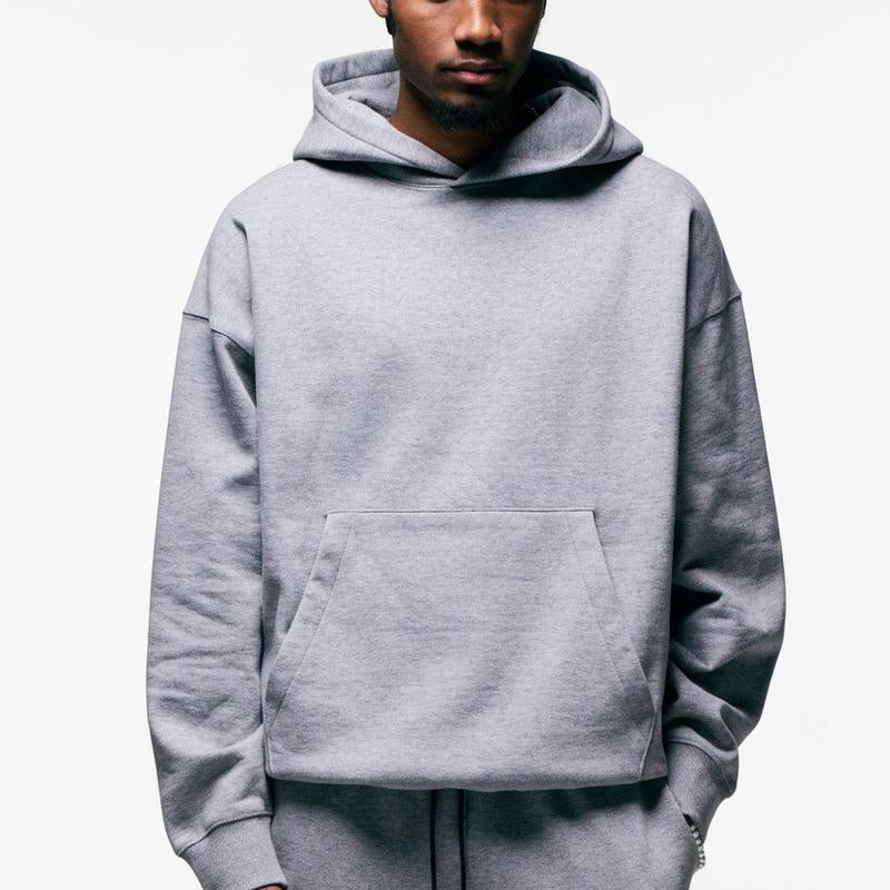 ANANKE Men's Oversized Heavyweight Fleece Hoodie - Long Sleeve, 360 GSM, Casual Minimalist Design, Black, Autumn Collection