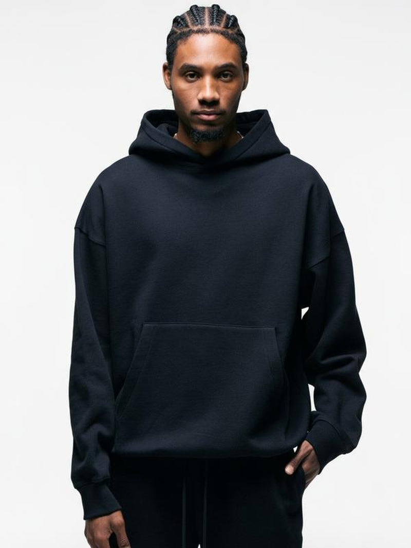 ANANKE Men's Oversized Heavyweight Fleece Hoodie - Long Sleeve, 360 GSM, Casual Minimalist Design, Black, Autumn Collection