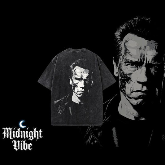 UNISEX SHIRT the Terminator Movie Fan T-Shirt Double Printed Oversize Lightweight Acid Washed Tee Pure Cotton Men'S Clothing