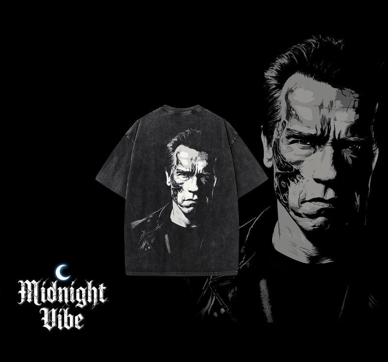 UNISEX SHIRT the Terminator Movie Fan T-Shirt Double Printed Oversize Lightweight Acid Washed Tee Pure Cotton Men'S Clothing