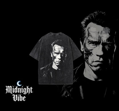 UNISEX SHIRT the Terminator Movie Fan T-Shirt Double Printed Oversize Lightweight Acid Washed Tee Pure Cotton Men'S Clothing