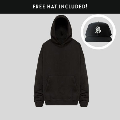 ANANKE Men's Oversized Heavyweight Fleece Hoodie - Long Sleeve, 360 GSM, Casual Minimalist Design, Black, Autumn Collection