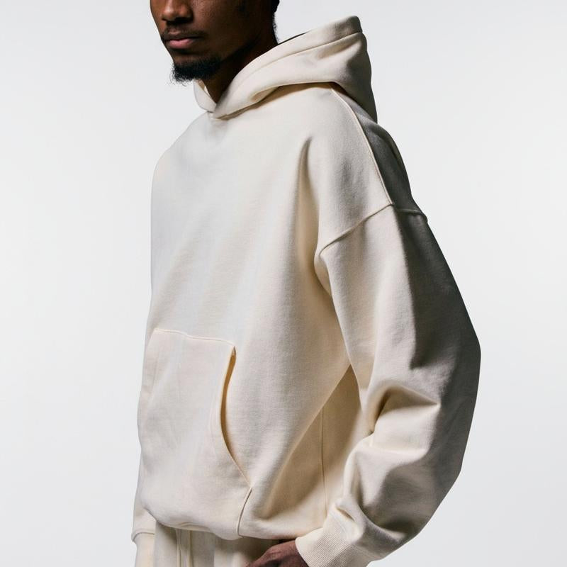 ANANKE Men's Oversized Heavyweight Fleece Hoodie - Long Sleeve, 360 GSM, Casual Minimalist Design, Black, Autumn Collection