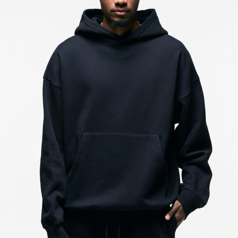 ANANKE Men's Oversized Heavyweight Fleece Hoodie - Long Sleeve, 360 GSM, Casual Minimalist Design, Black, Autumn Collection